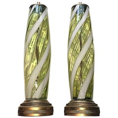 Pair of Large Green Murano Lamps