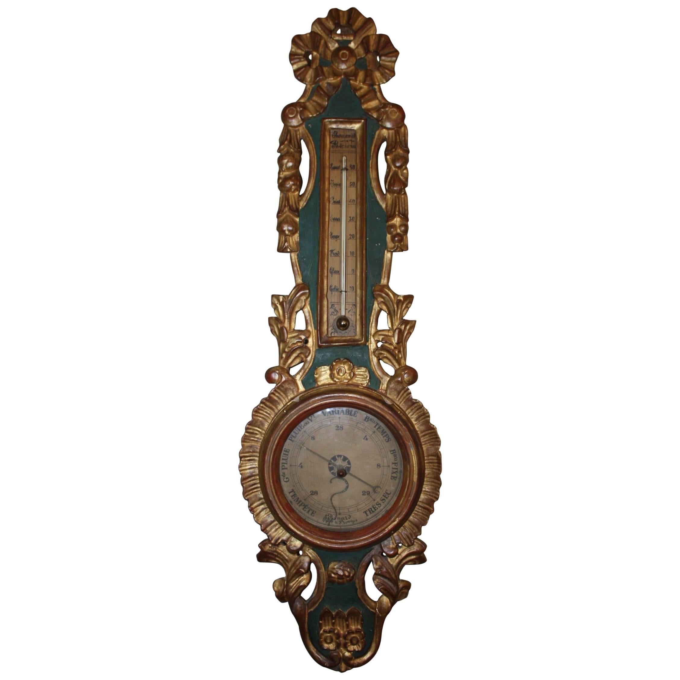 French Louis XVI Style Gilded and Painted Wood Barometer