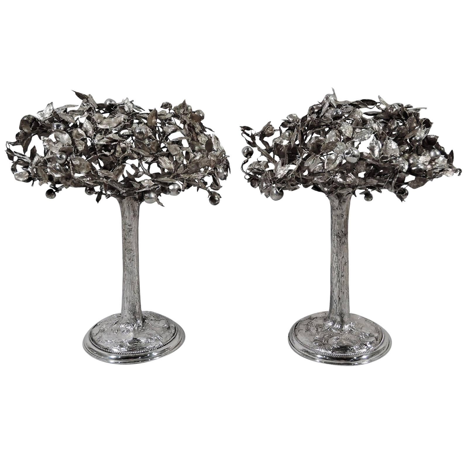 Pair of Antique German Silver Apple Trees from Joan Rivers Estate