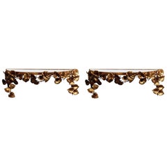 Pair of Italian Gilt Tole and Glass Shelves 