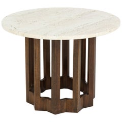 Harvey Probber Round Travertine and Walnut Side Table, Usa 1960s