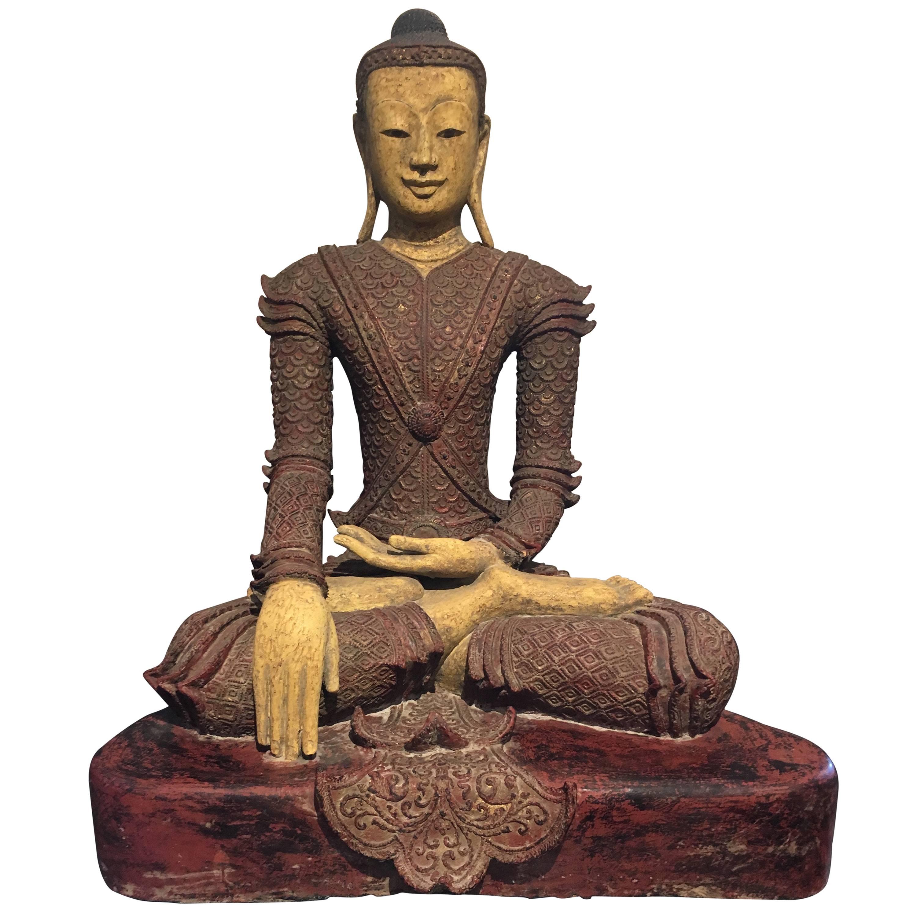 Life-Sized Burmese Dry Lacquer Buddha in Royal Attire, Early 20th Century