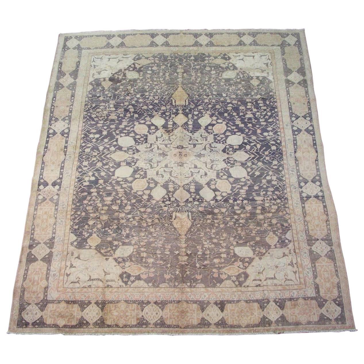 Antique Indian Agra Rug, Hand-Knotted, circa 1890 For Sale
