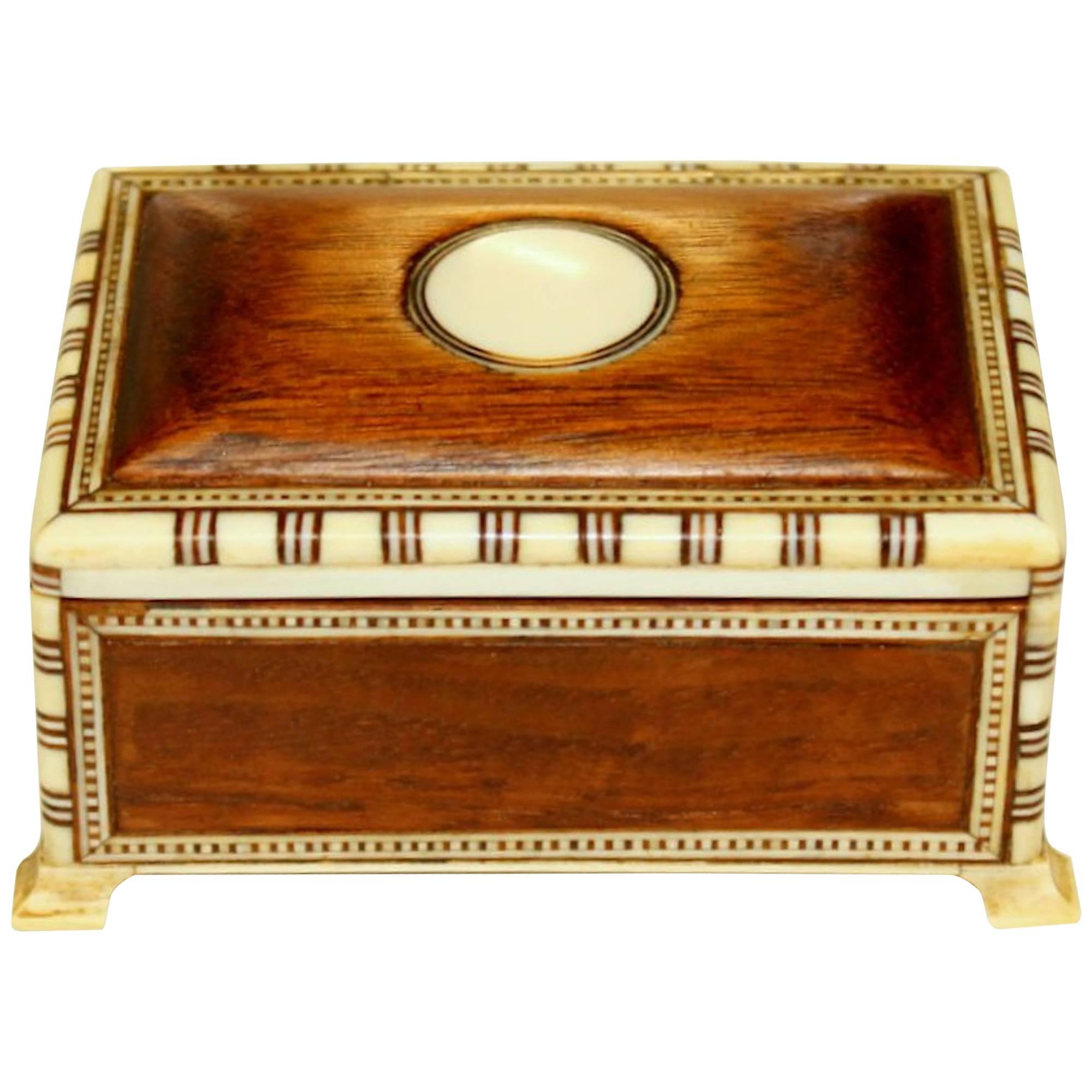 Antique Anglo-Indian Bone and Mahogany Domed Top Footed Ring Box For Sale