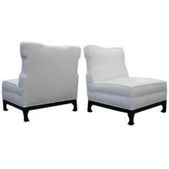 Large Pair of Mid-Century Modern Asian Style Slipper Chairs by James Mont