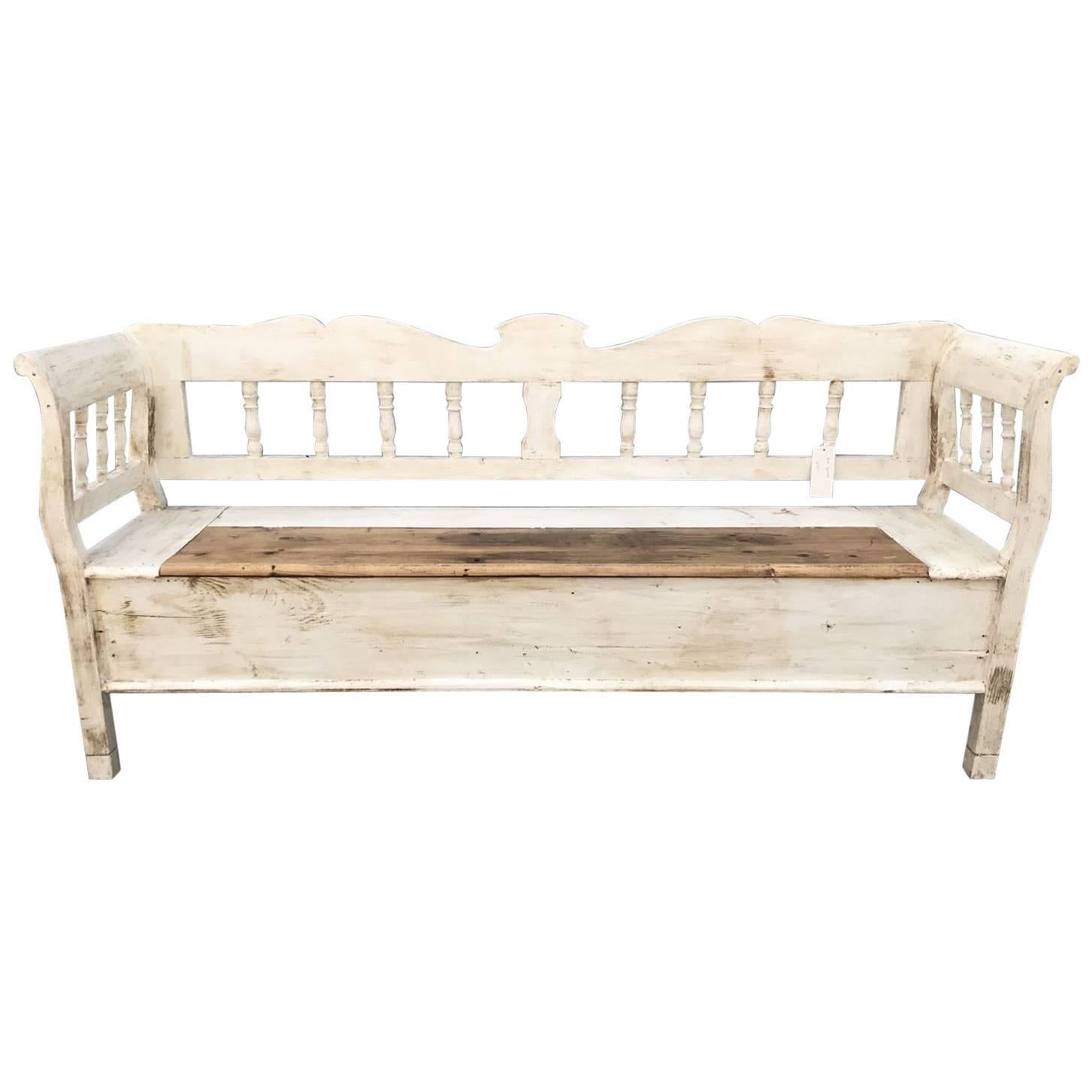 French Antique Vintage Bench/Seat Painted Settle