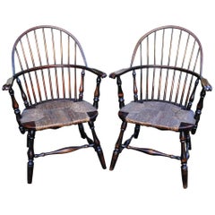 Pair of American Sack Back Knuckle Arm Windsor Armchairs