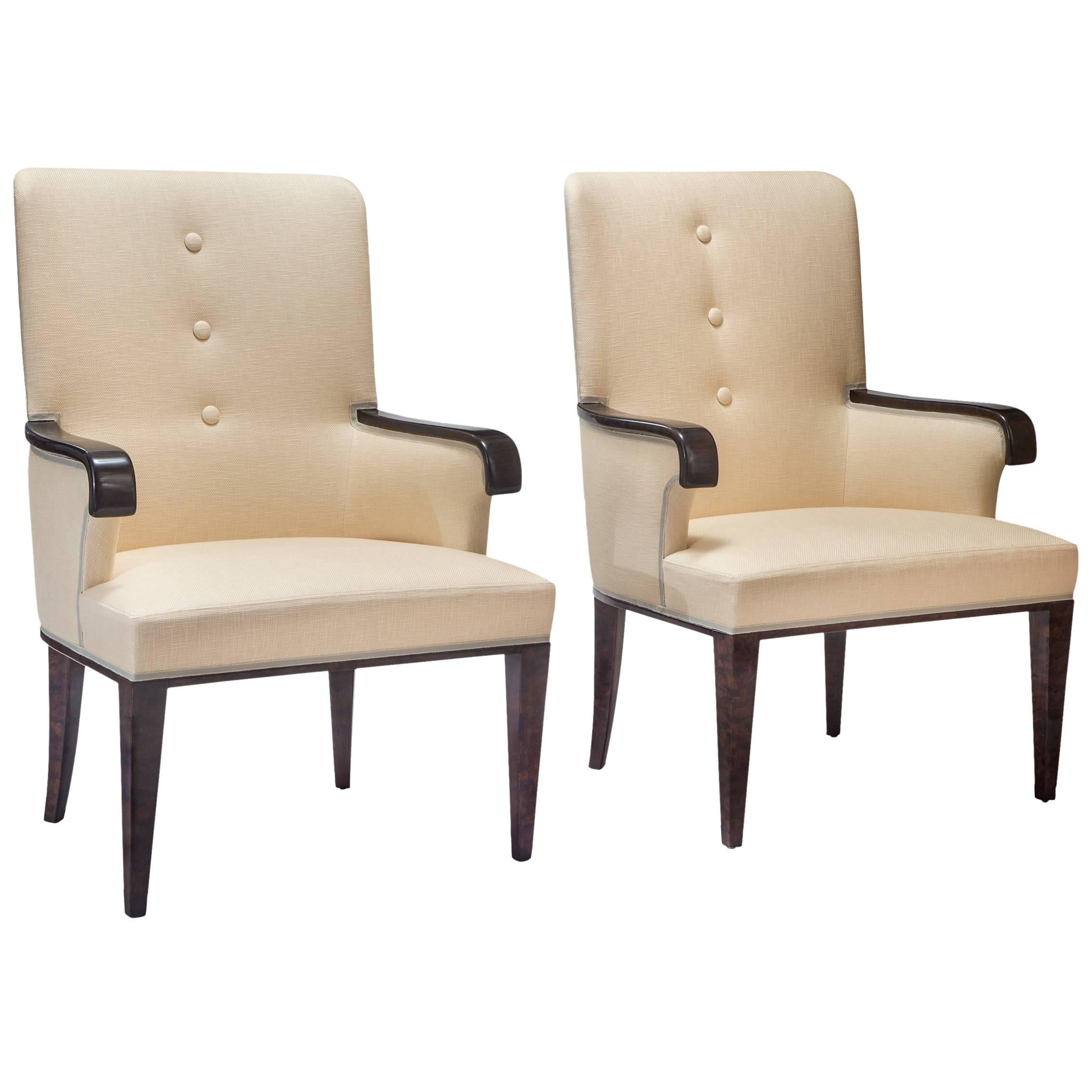 Pair of Swedish Grace Upholstered Birch Armchairs For Sale