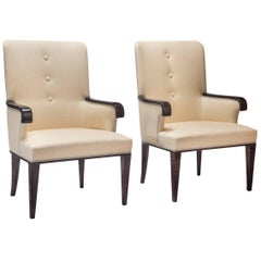 Pair of Swedish Grace Upholstered Birch Armchairs