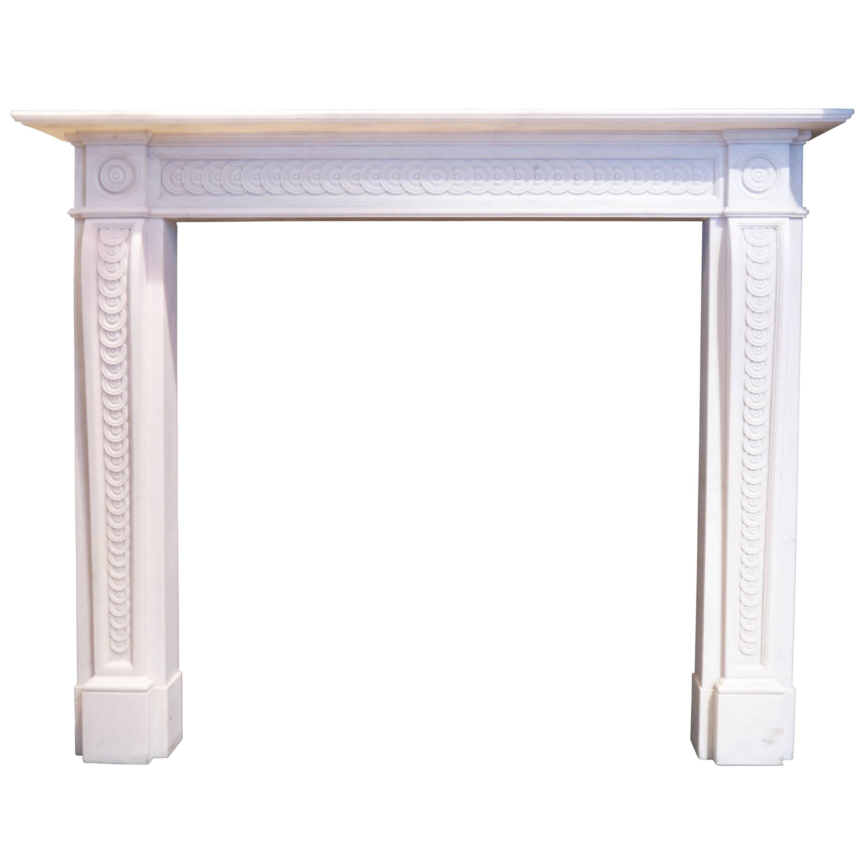 Reproduction Statuary white carved Georgian Style Marble fireplace For Sale
