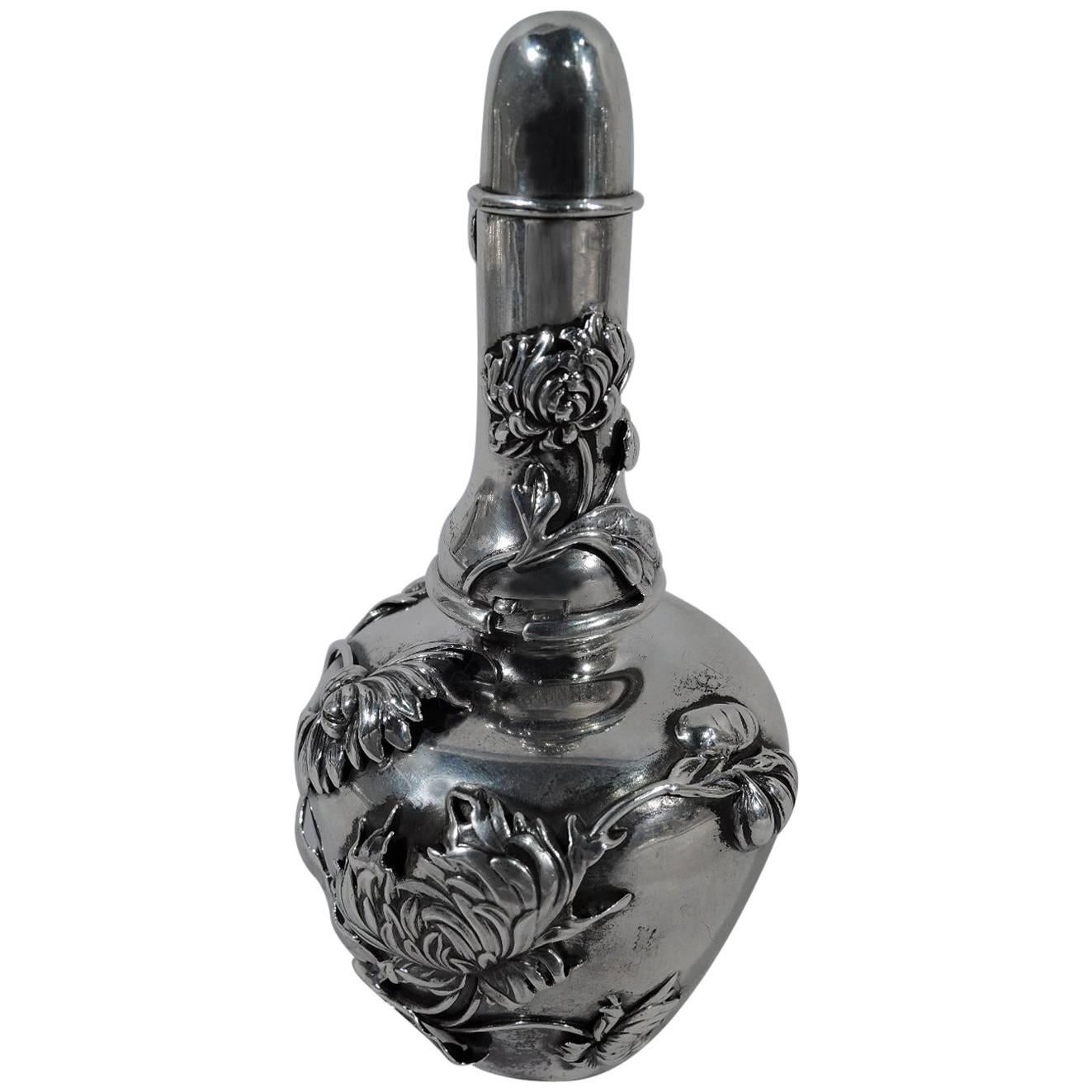 Shiebler Aesthetic Sterling Silver Scent Bottle with Chrysanthemums