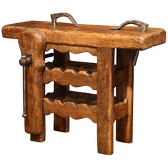 19th Century French Carpenter Press Table with Wine Bottle Storage Rack