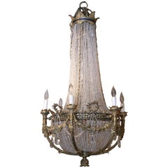 French Empire Style Gilt Bronze and Crystal sac de pearl Chandelier 