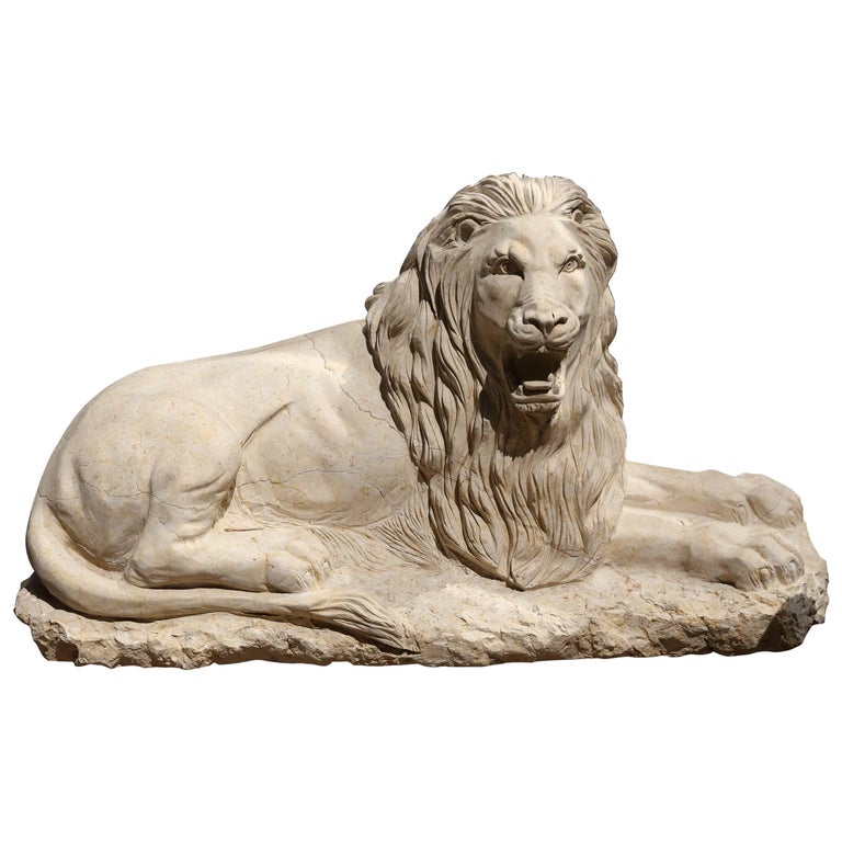 Cream Marble Carved Lion Sculpture at 1stDibs