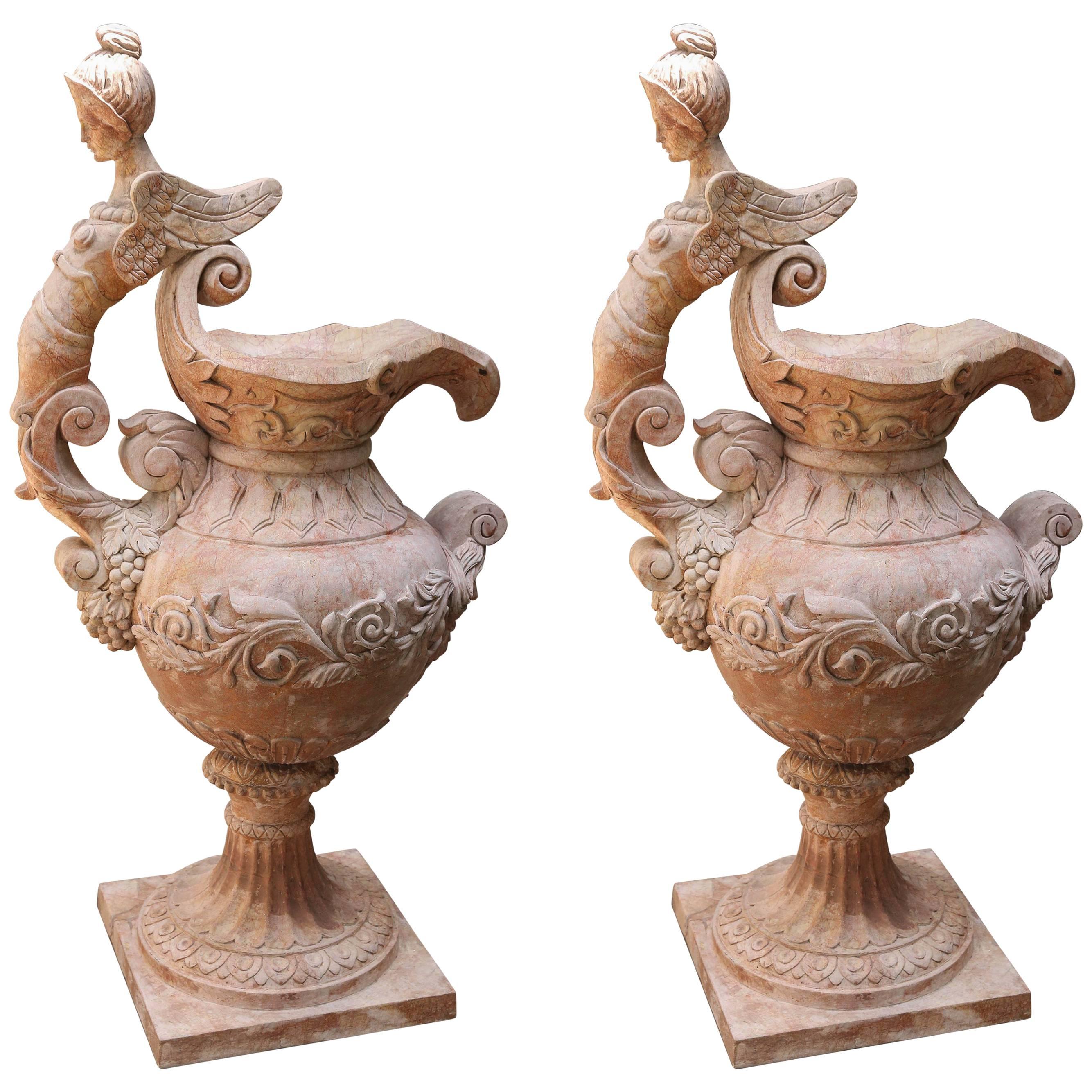 Pair of Neoclassical Style Garden Sculptures in Form of Ewers
