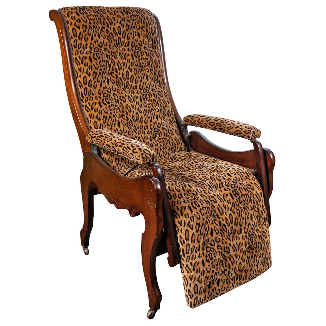 Mahogany Reclining Chair Signed 1850 For Sale