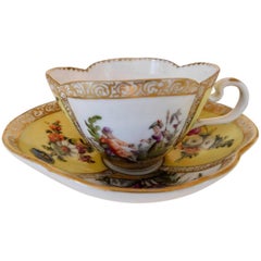 19th Century, Meissen Porcelain Quatrefoil Cup and Saucer