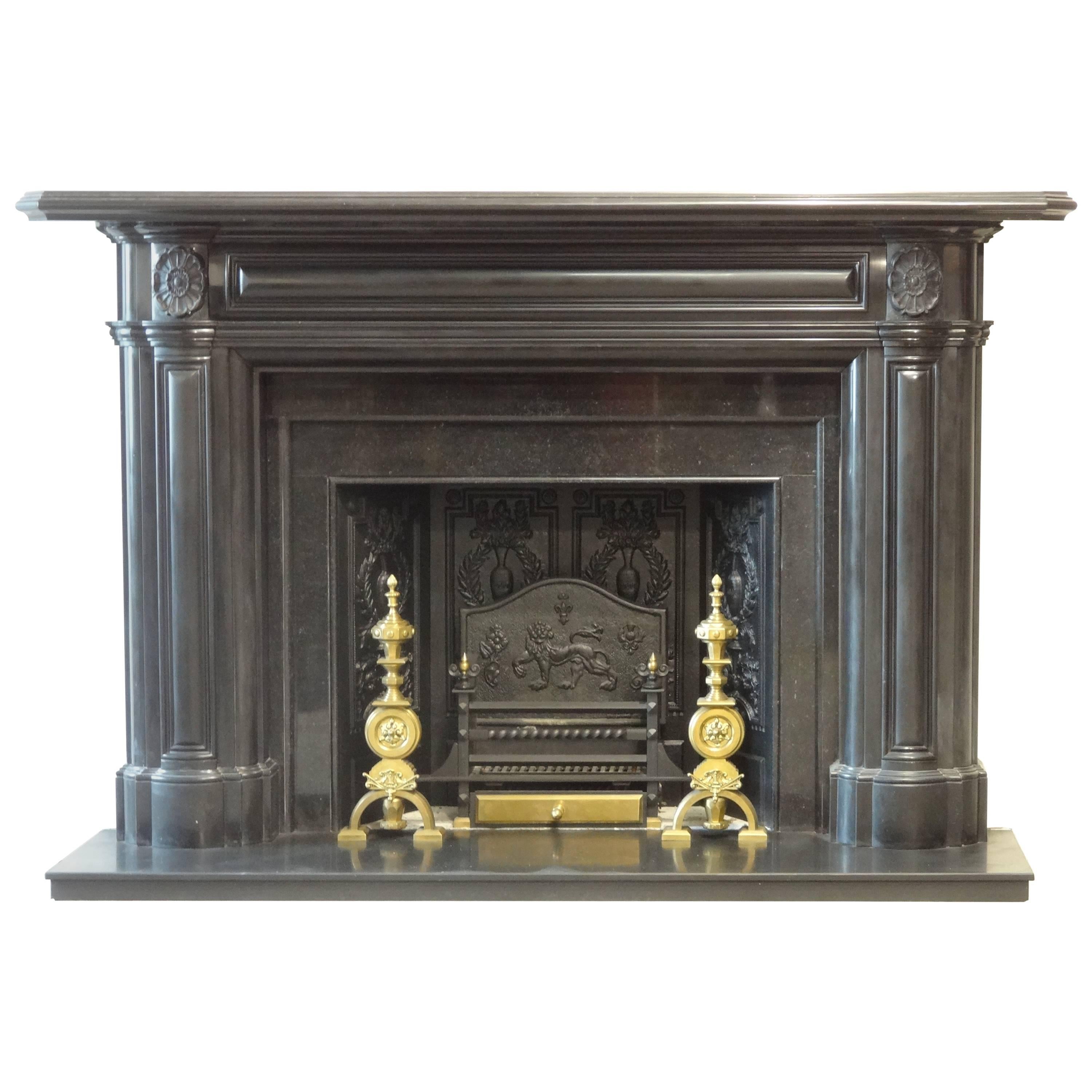 19th Century Victorian Carved Irish Black Marble Fire Surround For Sale