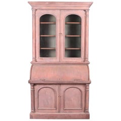 19th Century English Cylinder Bureau Bookcase