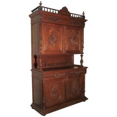 Large French Buffet de Corp, Carved Oak Game Cupboard