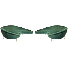 Huge Pair of Ico Parisi Style Sofa Green Velvet