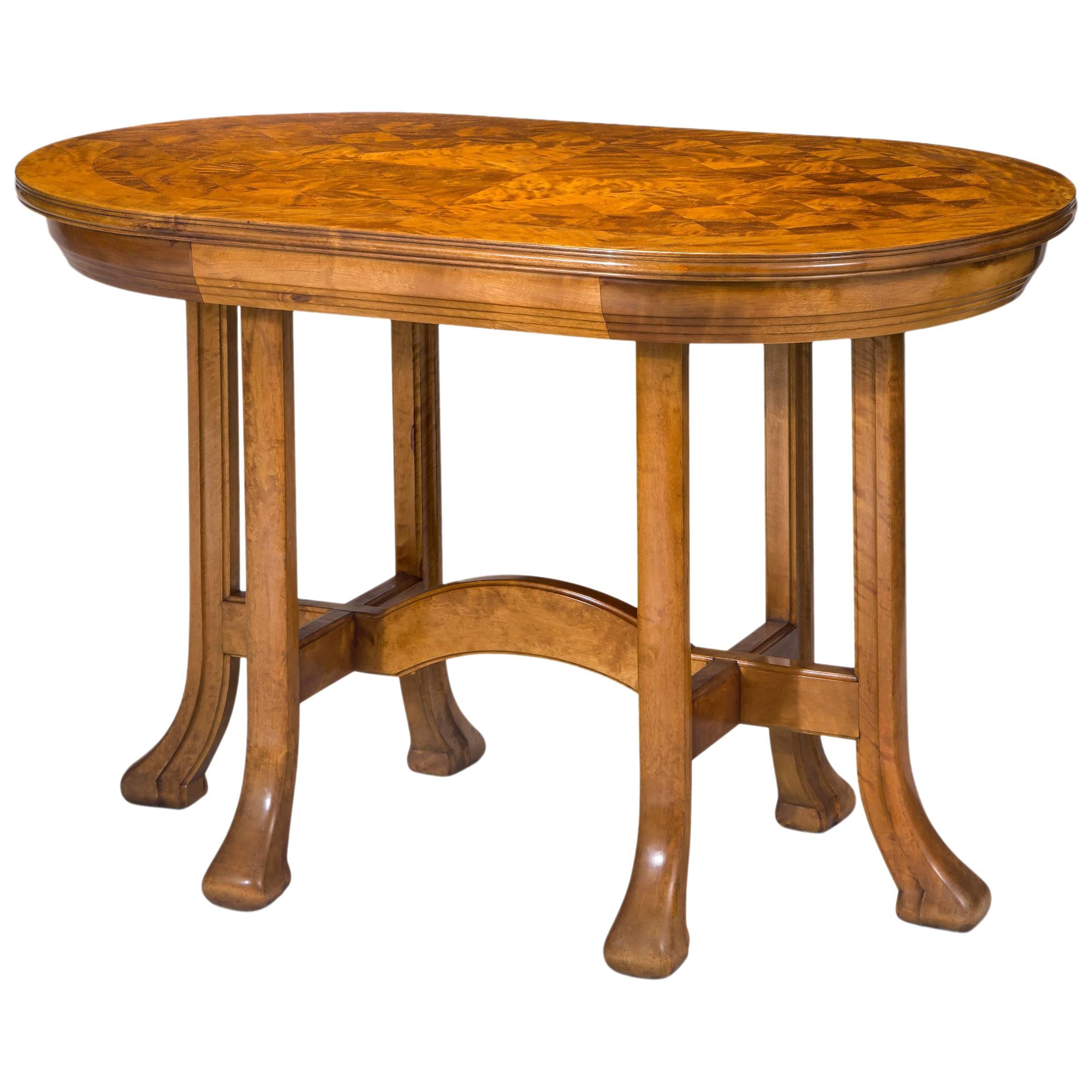 Rare Swedish Jugendstil Oval Satin Birch Table For Sale