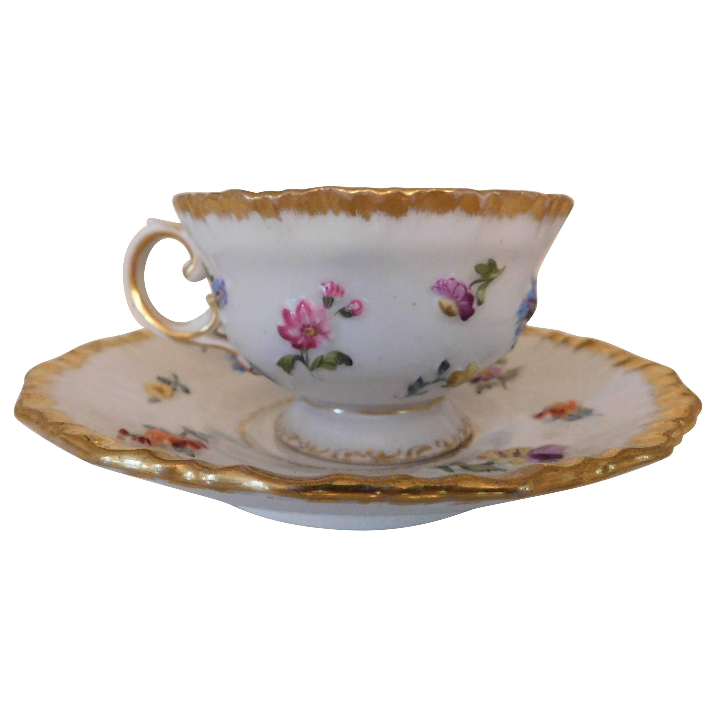 19th Century Meissen Porcelain Cup and Saucer For Sale