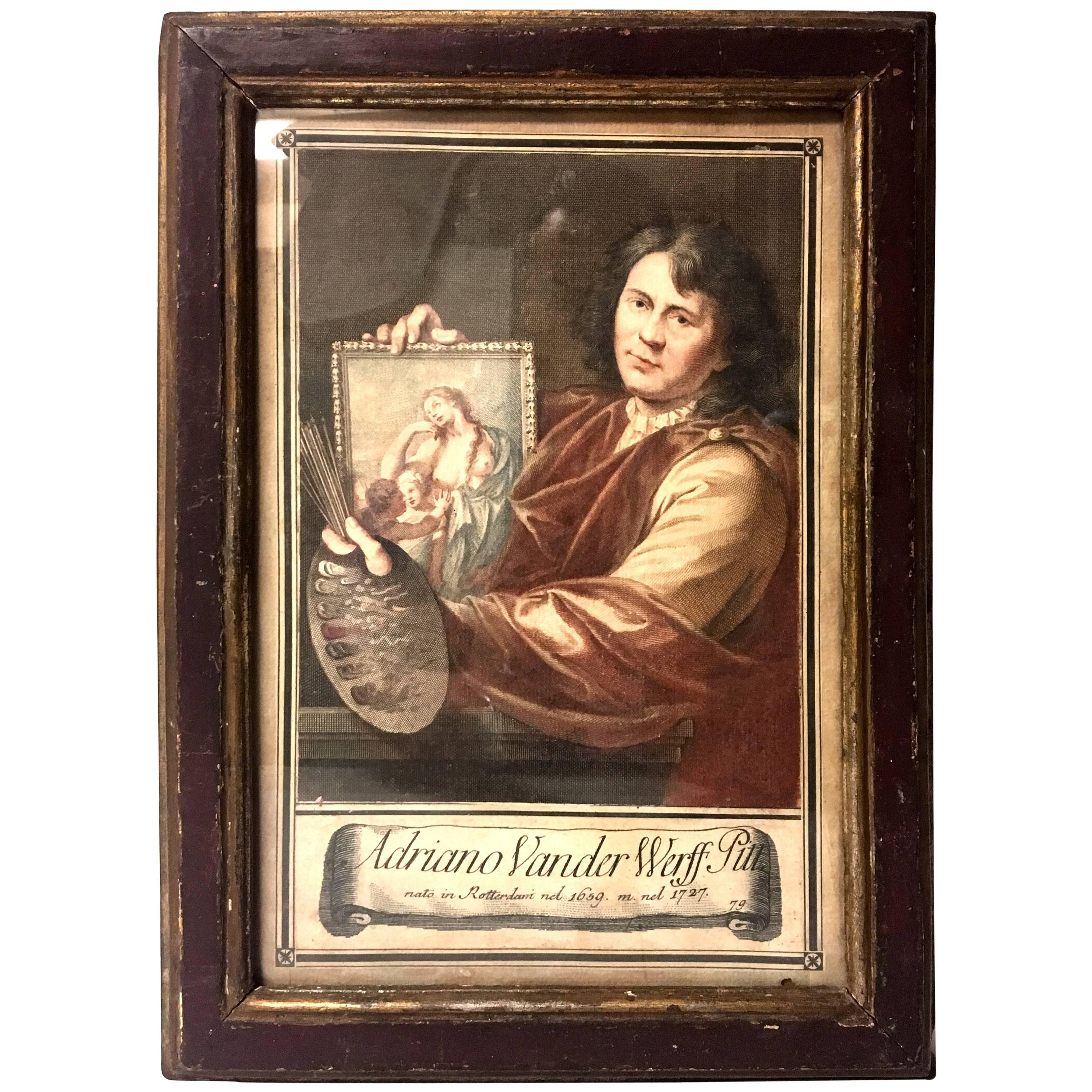 (after) Adriaen Van Der Werff, Self Portrait, ca. 18th Century mezzotint For Sale