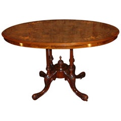 Antique Victorian Oval Burl Walnut Center Table, circa 1870