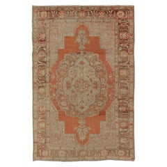  Antique Turkish Oushak Rug with Floral Medallion Burnt Orange and Cream 