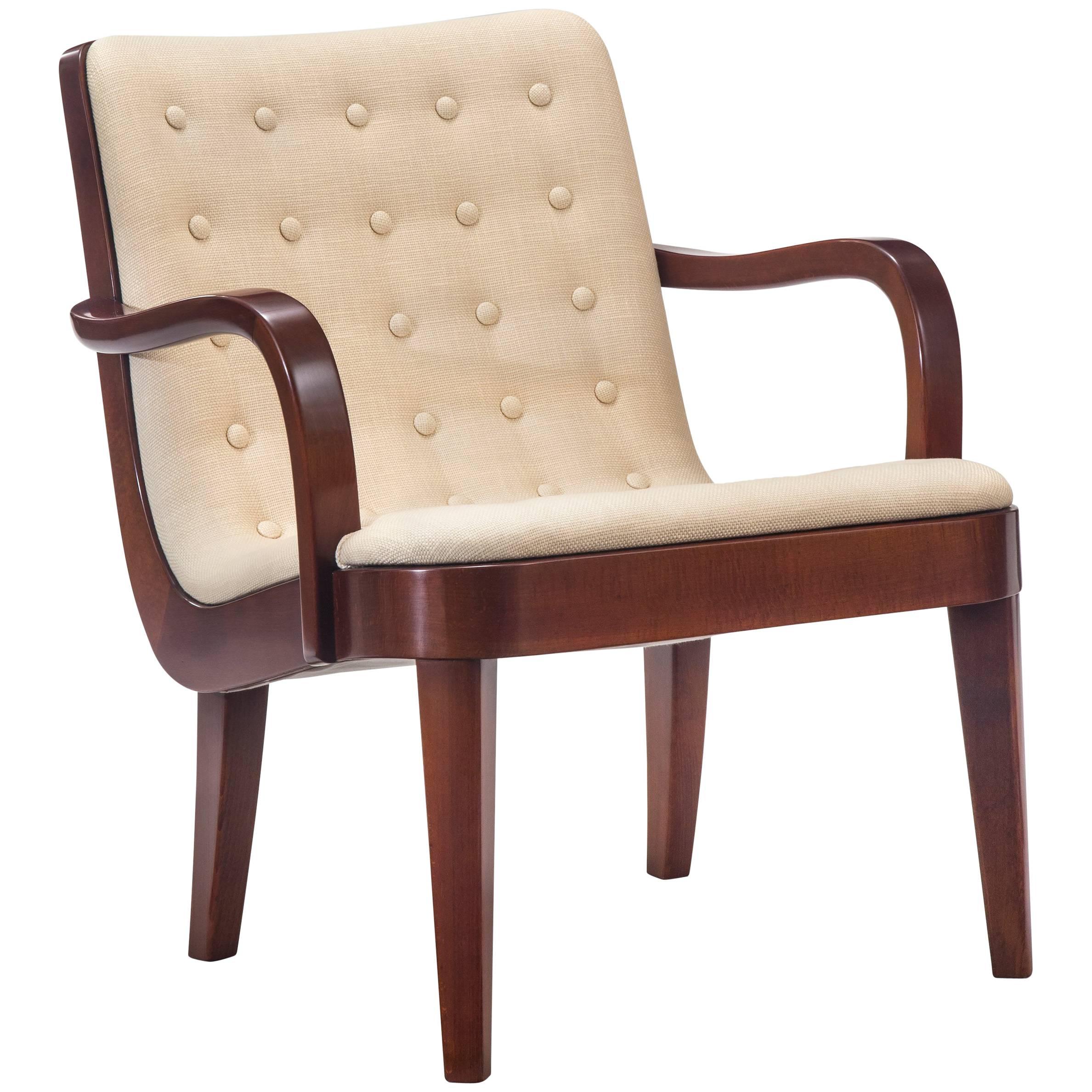 Axel Larsson for Bodafors, Attributed, Swedish Upholstered Beech Armchair