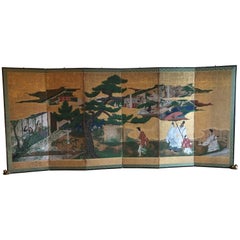 Japanese Momoyama Period Kano School Figural Six-Panel Screen, circa 1600