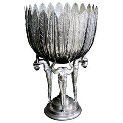 Stunningly Large Italian Art Deco Style Piero Figura Pewter Centerpiece; Stamped