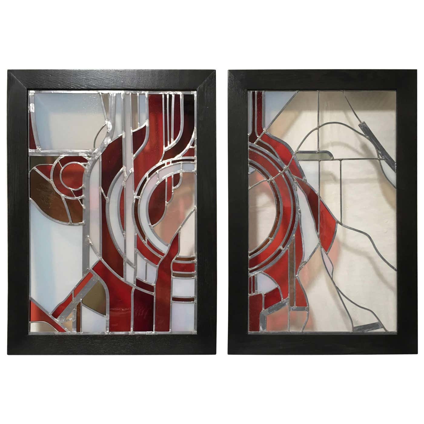 Abstract Stained Glass Windows Pair of Abstract Leaded Glass Windows at 1stDibs | abstract stained ...