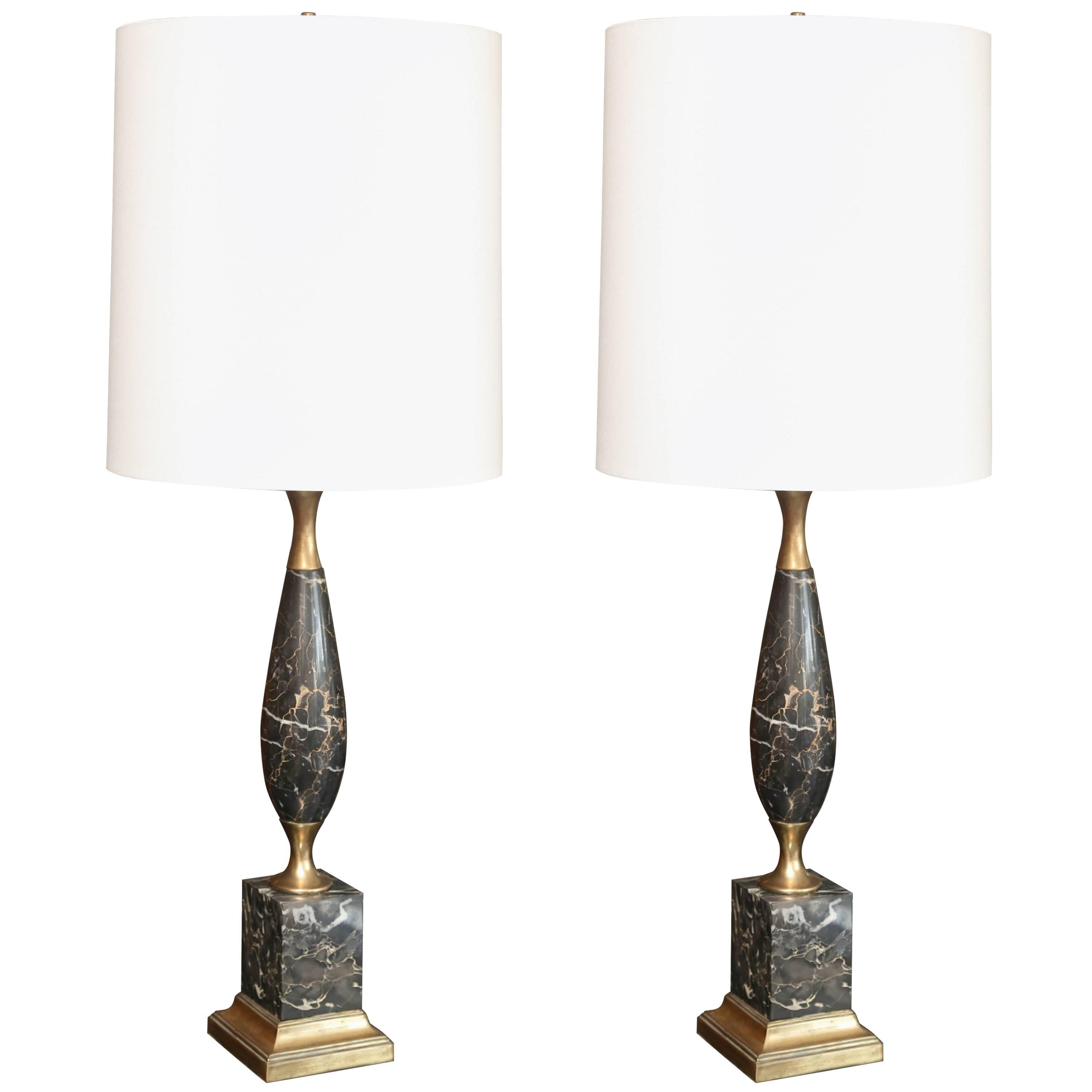 Superb Pair of Mid-Century Italian Marble Lamps