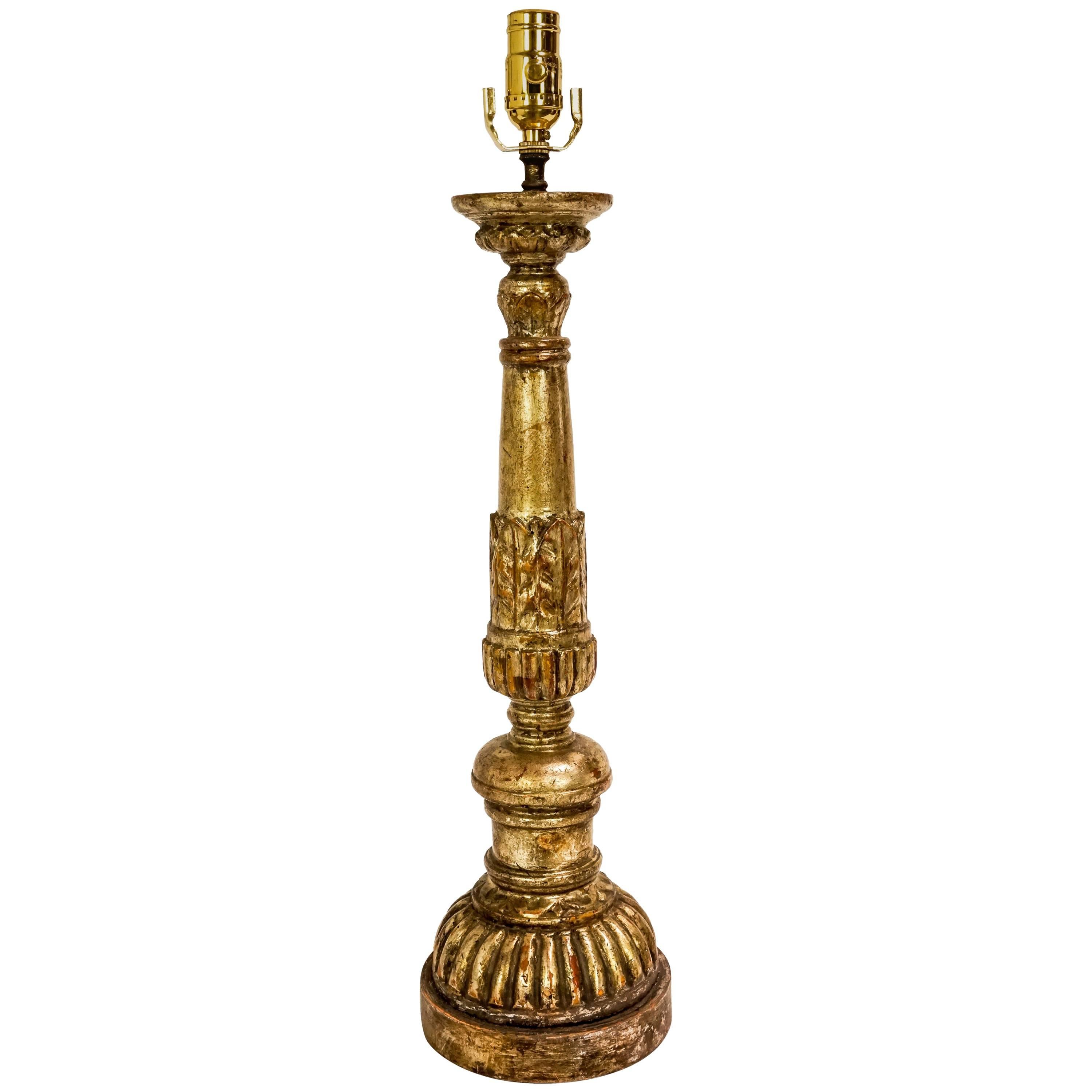 Antique Neoclassical Silver Gilded Table Lamp