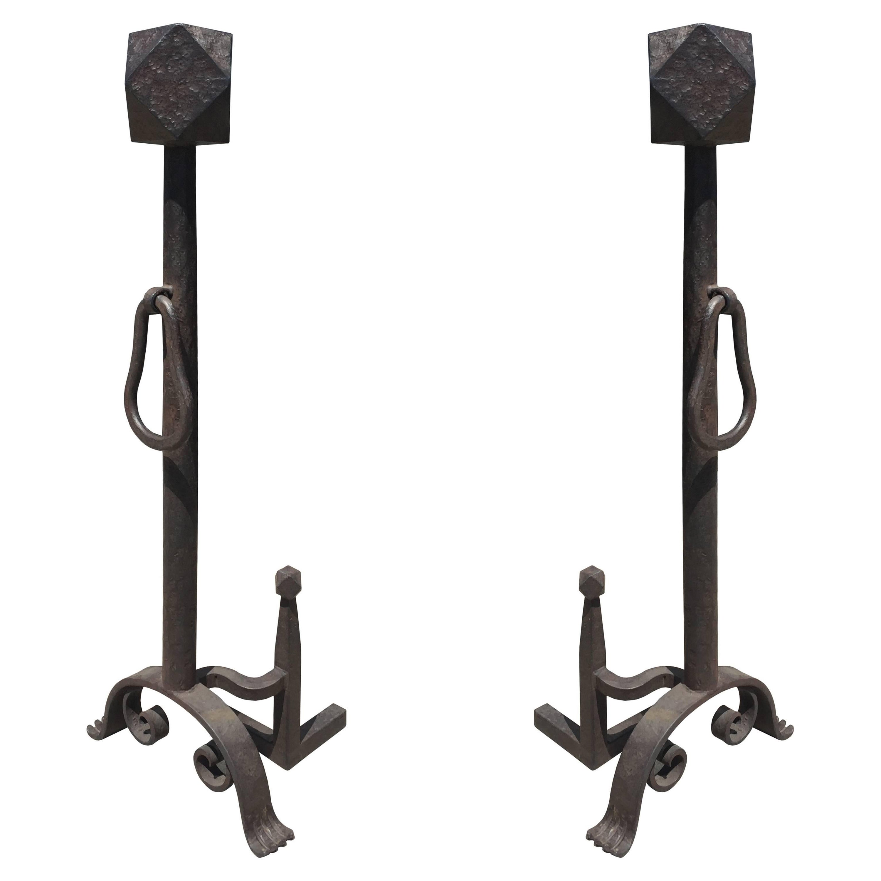 Pair of Arizona Andirons by Paul Ferrante For Sale