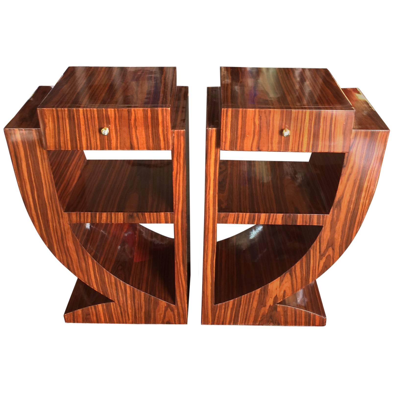 Pair of Art Deco Style High Geometric Bedside Tables or Sofa Tables