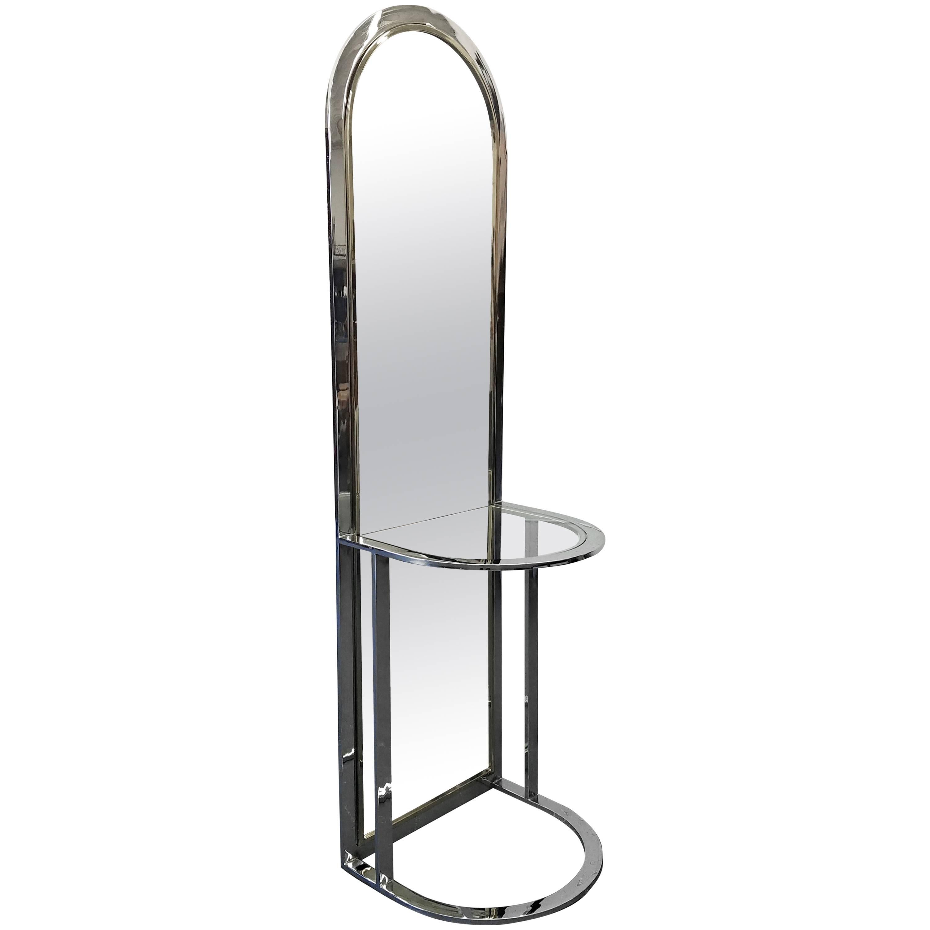 Mid-Century Modern Chrome and Brass Dressing Standing Floor Hall Mirror by Pace 
