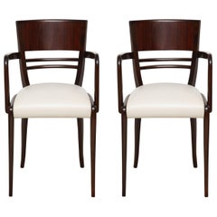 Pair of French Rosewood Armchairs with Tapered Legs & Upholstered Leather Seats