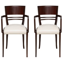 Pair of French Rosewood Armchairs with Tapered Legs & Upholstered Leather Seats 8