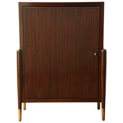 Art Deco Mahogany Cabinet with Ribbed Door and Interior Shelves, Italy, 1940s