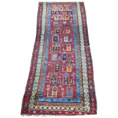 Short Red and Blue Turkish Carpet Runner
