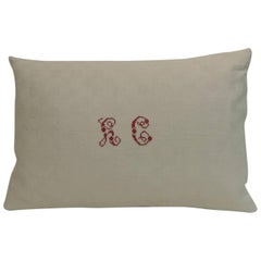 Antique Embroidery and Monogrammed L.C. Petite Lumbar Decorative Pillow
