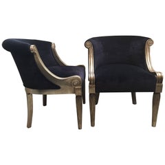 Pair of Sally Sirkin Lewis Silver Leaf Chairs with Italian Velvet Upholstery