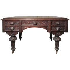 Gothic Oak Green Man Carved Oak Desk Centre Writing Table 