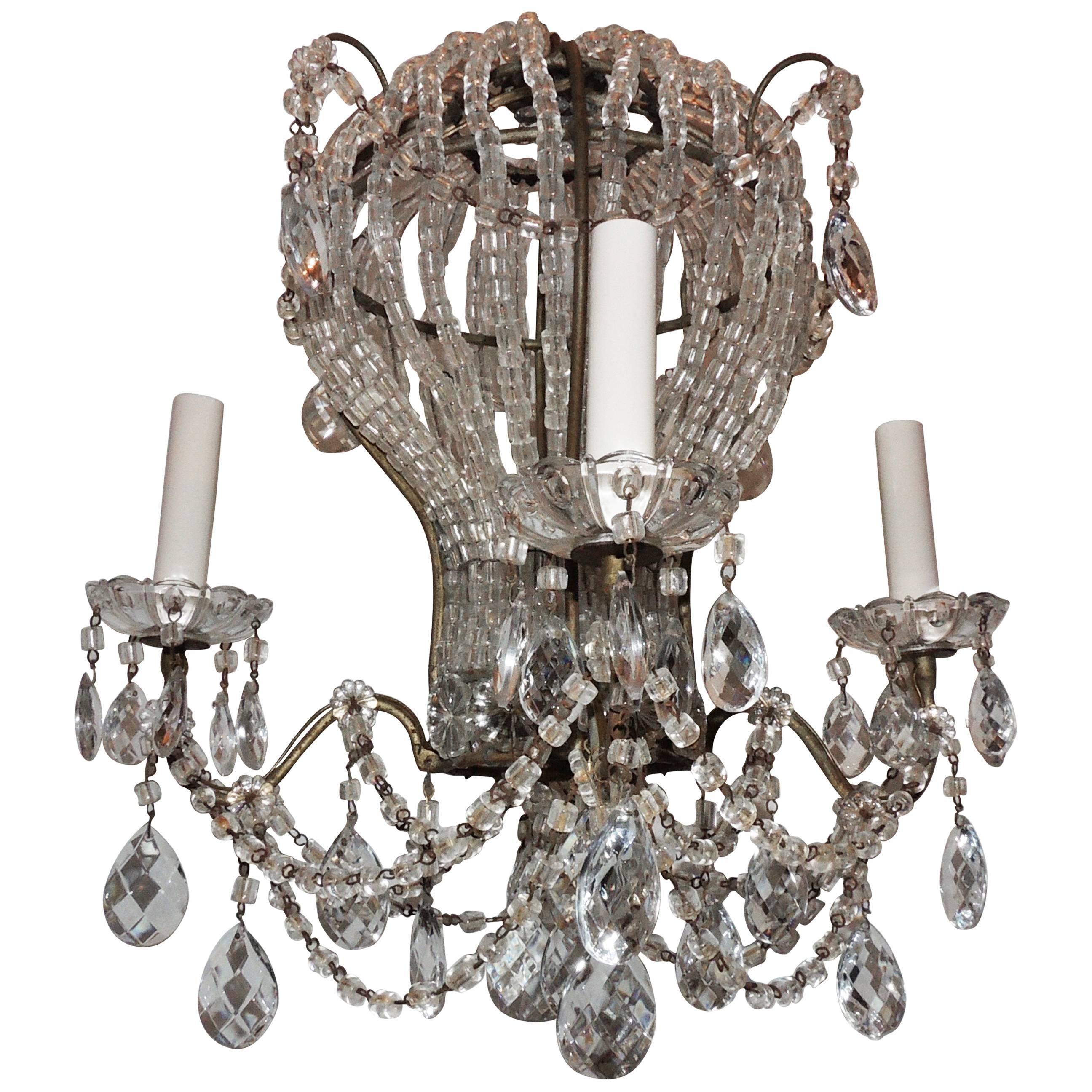 Wonderful Vintage Italy Gilt Beaded Crystal Hot Air Balloon Chandelier Fixture For Sale