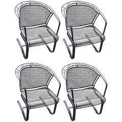 Set of Four Woodard Wrought Iron Barrel Back Patio Arm Chairs, Michigan US, 1950