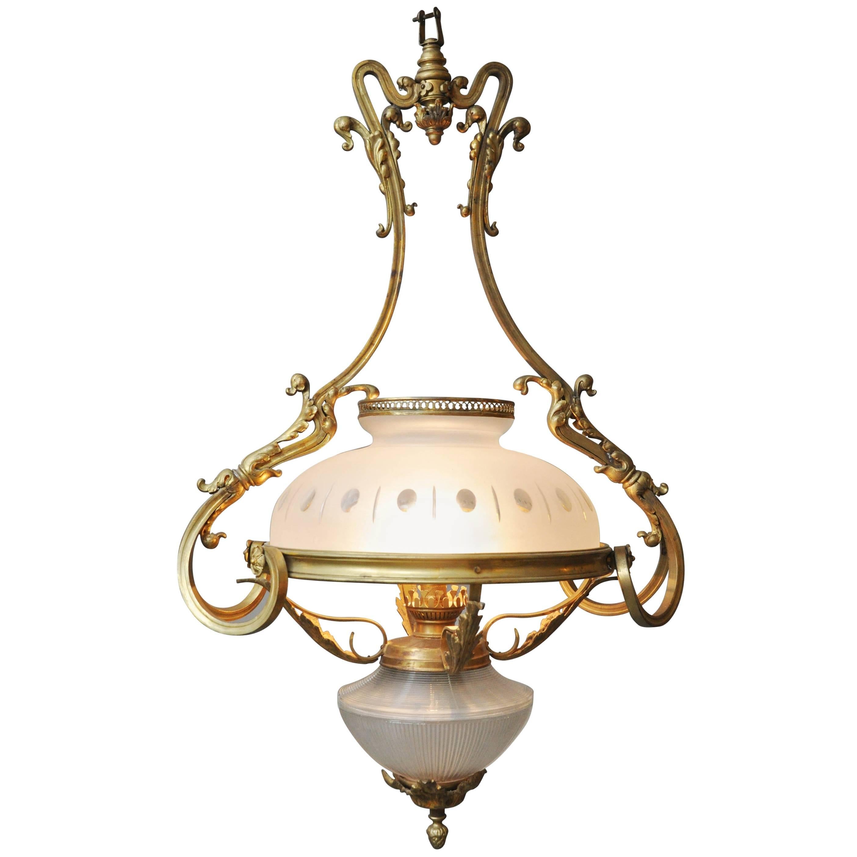 Rococo Gold Bronze Oil Lamp Chandelier, France, 1880 For Sale