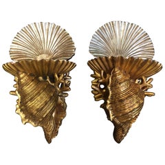 Pair of Gold and Silverleaf Shell Wall Shelves/Sconces